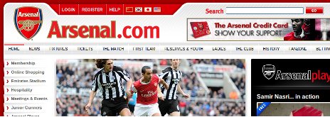 Screen capture of arsenal.com