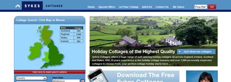 Screen capture of Sykes Cottages website